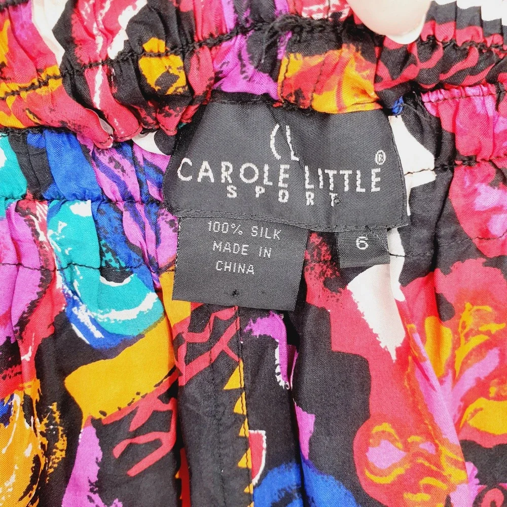 VTG 90s Carole Little Sport Silk Colorful Abstract Maximalism Midi Skirt Size 6 - Picture 8 of 8